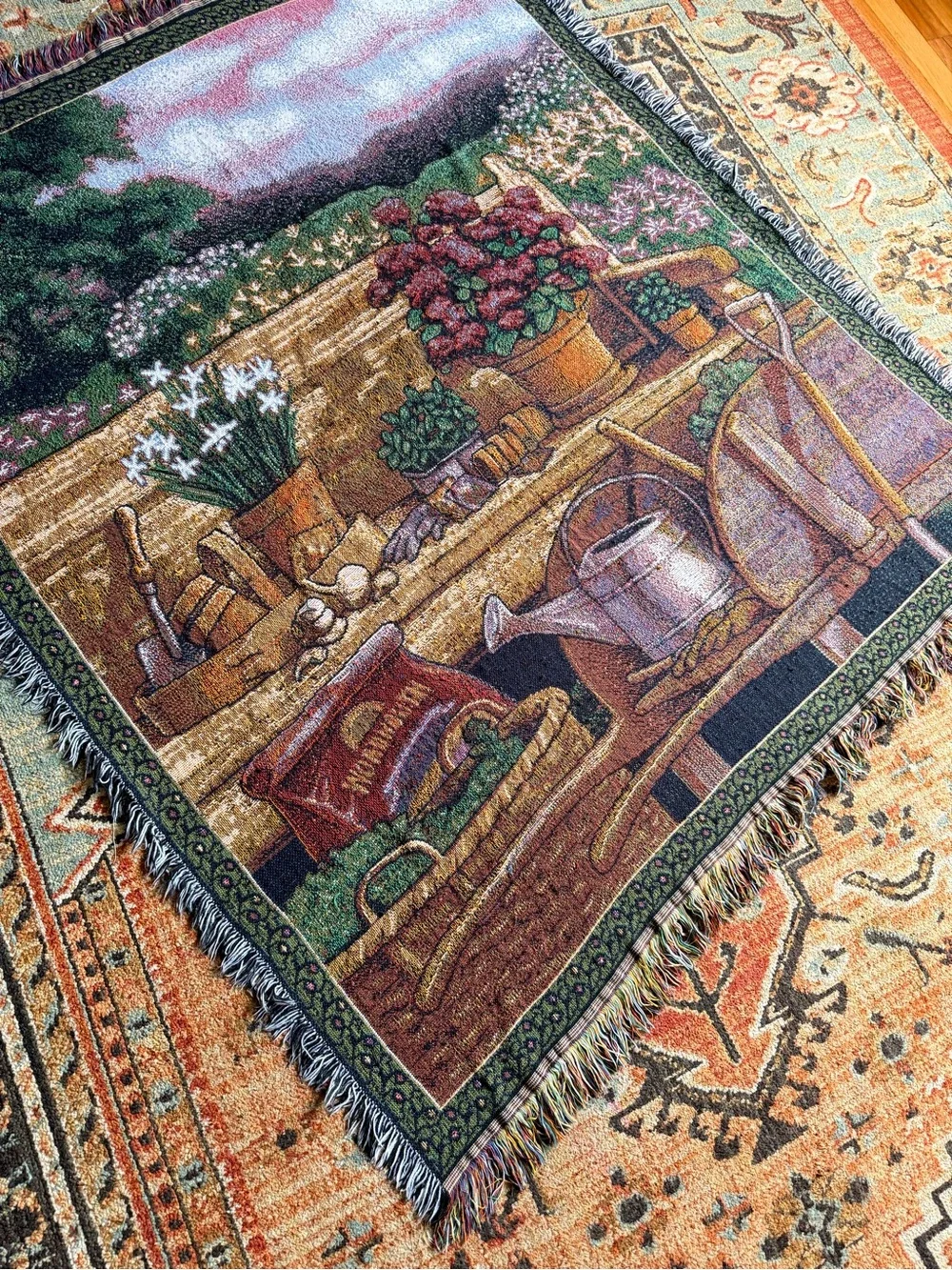 Garden Scene Tapestry Throw Blanket - Multicolor